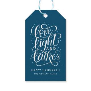 Love Light and Latkes on Blue Hanukkah Gift Tags