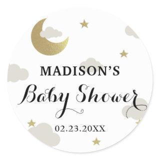 Love Moon and Back Glitter Star Clouds Baby Shower Classic Round Sticker
