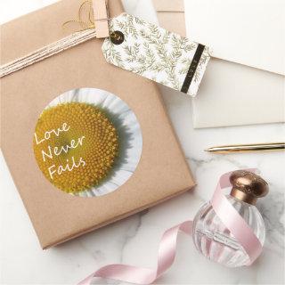 Love Never Fails Daisy 1 Corinthians 13 Classic Round Sticker