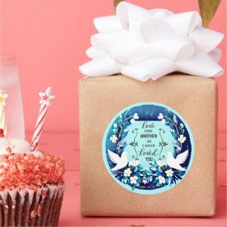 Love One Another Blue and White Doves Classic Round Sticker