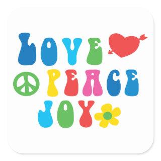Love Peace Joy Square Stickers, Glossy Square Sticker