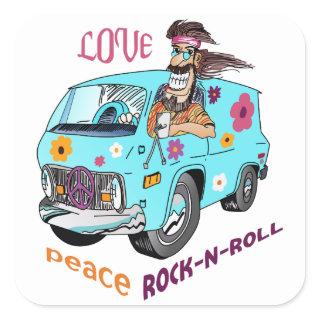 Love Peace Rock N Roll Square Sticker