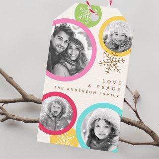 Love peace snowflakes colorful photo holiday gift tags