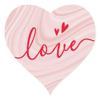 Love - pink satin swirls Valentine's Day Heart Sticker