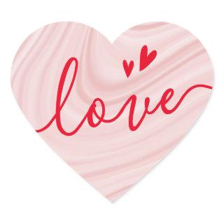 Love - pink satin swirls Valentine's Day Heart Sticker