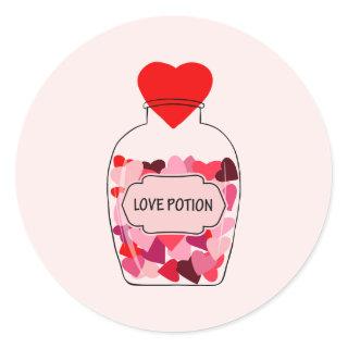 Love Potion Happy Valentine's Day Pink and Red Classic Round Sticker