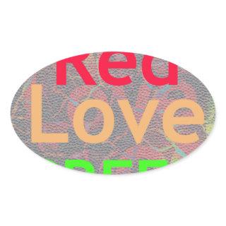 LOVE RED GOLDEN GREEN OVAL STICKER