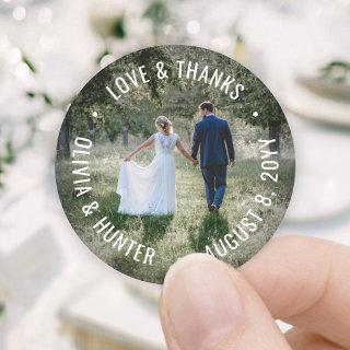 Love & Thanks Modern Photo Wedding Thank You Favor Classic Round Sticker
