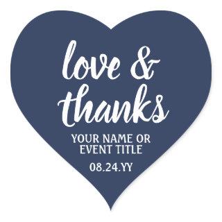 Love & Thanks Navy Blue & White Simple Script Heart Sticker