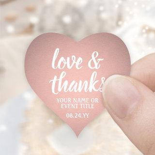 Love & Thanks Rose Gold Faux Foil Simple Script Heart Sticker