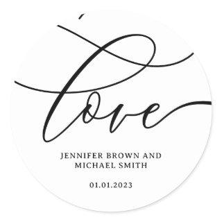 Love Weds Signature Name Date Classic Round Sticker
