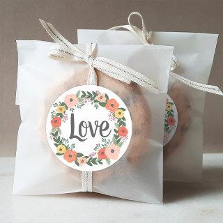 Love Whimsical Blush Coral Floral Wreath Wedding Classic Round Sticker