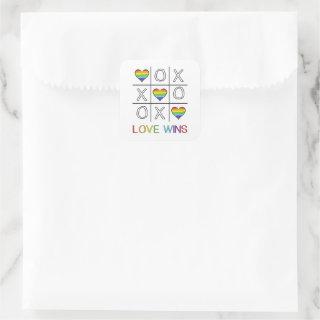 Love wins tic tac toe rainbow gay pride hearts  square sticker