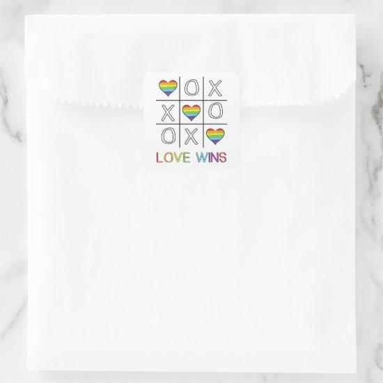 Love wins tic tac toe rainbow gay pride hearts  square sticker