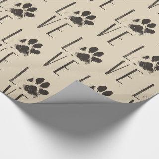 Love with  Brown Grunge Pet Paw Print Pattern