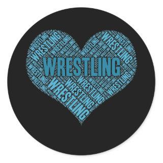 Love Wrestling Dad word cloud heart  Classic Round Sticker