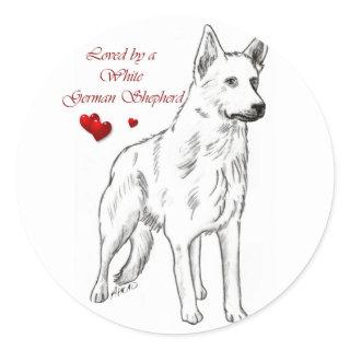 Loved By A White German Shepherd Classic Round Sticker