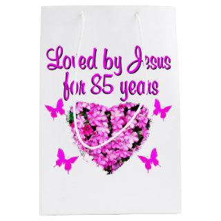 LOVED BY JESUS FOR 85 YEARS FLORAL DESIGN MEDIUM GIFT BAG