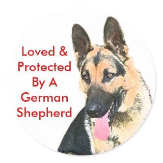 Loved & Protected By A German Shepherd Classic Round Sticker