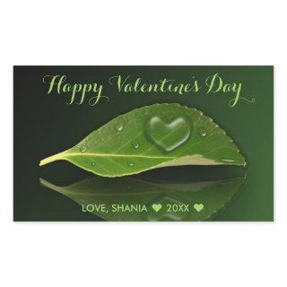 Lovely Heart-Shaped Water Droplet on Leaf Rectangular Sticker
