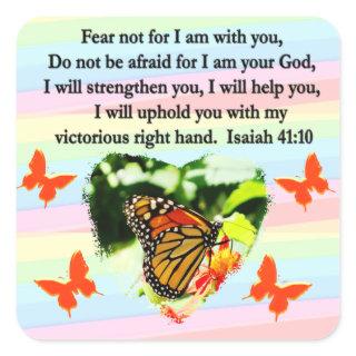 LOVELY ORANGE BUTTERFLY ISAIAH 41:10 DESIGN SQUARE STICKER