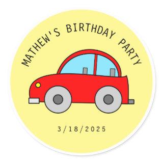 Lovely Red Toy Car Vehicle Birthday Celebration  Classic Round Sticker