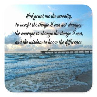 LOVELY SERENITY PRAYER OCEAN AND WAVES PHOTO SQUARE STICKER