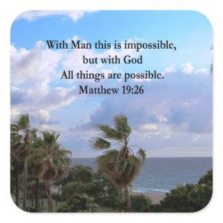 LOVELY TROPICAL MATTHEW 19:26 PHOTO DESIGN SQUARE STICKER