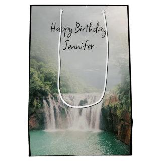 Lovely Waterfall in a Mountain Forest Birthday Medium Gift Bag