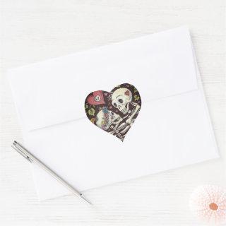 LOVERS AMONG THE IVY, SWEETHEART SKELETONS EMBRACE HEART STICKER