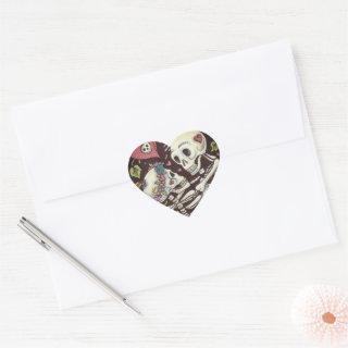 LOVERS AMONG THE IVY, SWEETHEART SKELETONS EMBRACE HEART STICKER