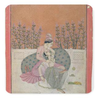 Lovers on a Terrace, Pahari Square Sticker