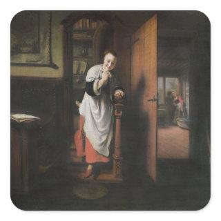 Lovers with a Woman Listening Square Sticker