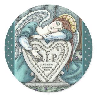 LOVING GUARDIAN ANGEL, CEMETERY MOURNING ART RIP CLASSIC ROUND STICKER