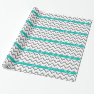 Lt Gray Med Gray White Chevron Teal Name Monogram