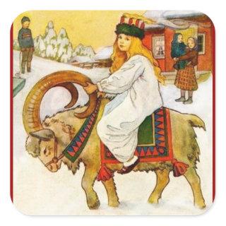 Lucia Riding a Christmas Goat Square Sticker