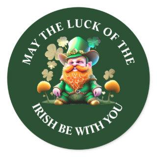 Luck of the Irish cute leprechaun gnome green gold Classic Round Sticker