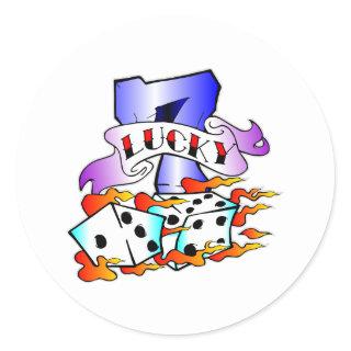 Lucky 7 & Dice Tattoo Classic Round Sticker