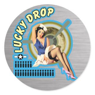 Lucky Drop WWII Nose Art Classic Round Sticker