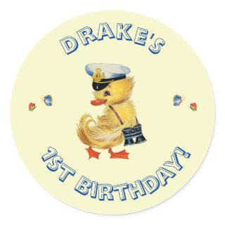 Lucky Duck 1st Birthday Party  Classic Round Sticker