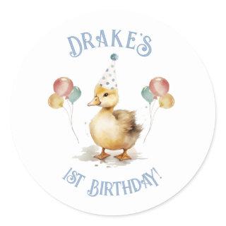 Lucky Duck 1st Birthday Party Classic Round Sticker