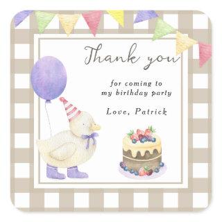 Lucky Duck birthday party thank you Square Sticker