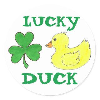 Lucky Duck St. Patrick's Day Shamrock Rubber Ducky Classic Round Sticker