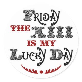 Lucky Friday the 13th Round White Sticker