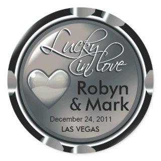Lucky in Love Vegas Newlyweds Casino Chip Classic Round Sticker
