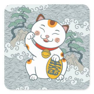 Lucky Japanese Calico Cat | Maneki Neko  Square Sticker