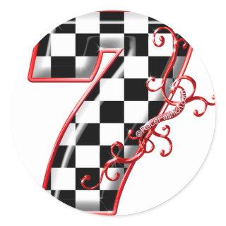 lucky race number 7 classic round sticker