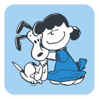 Lucy Hugging Snoopy Square Sticker