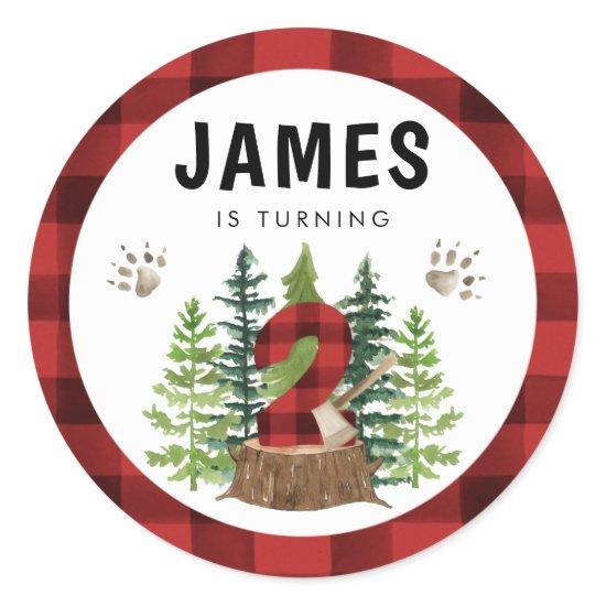 Lumberjack 2nd Birthday Buffalo Plaid Classic Round Sticker
