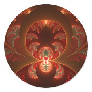 Luminous abstract modern orange red Fractal Classic Round Sticker